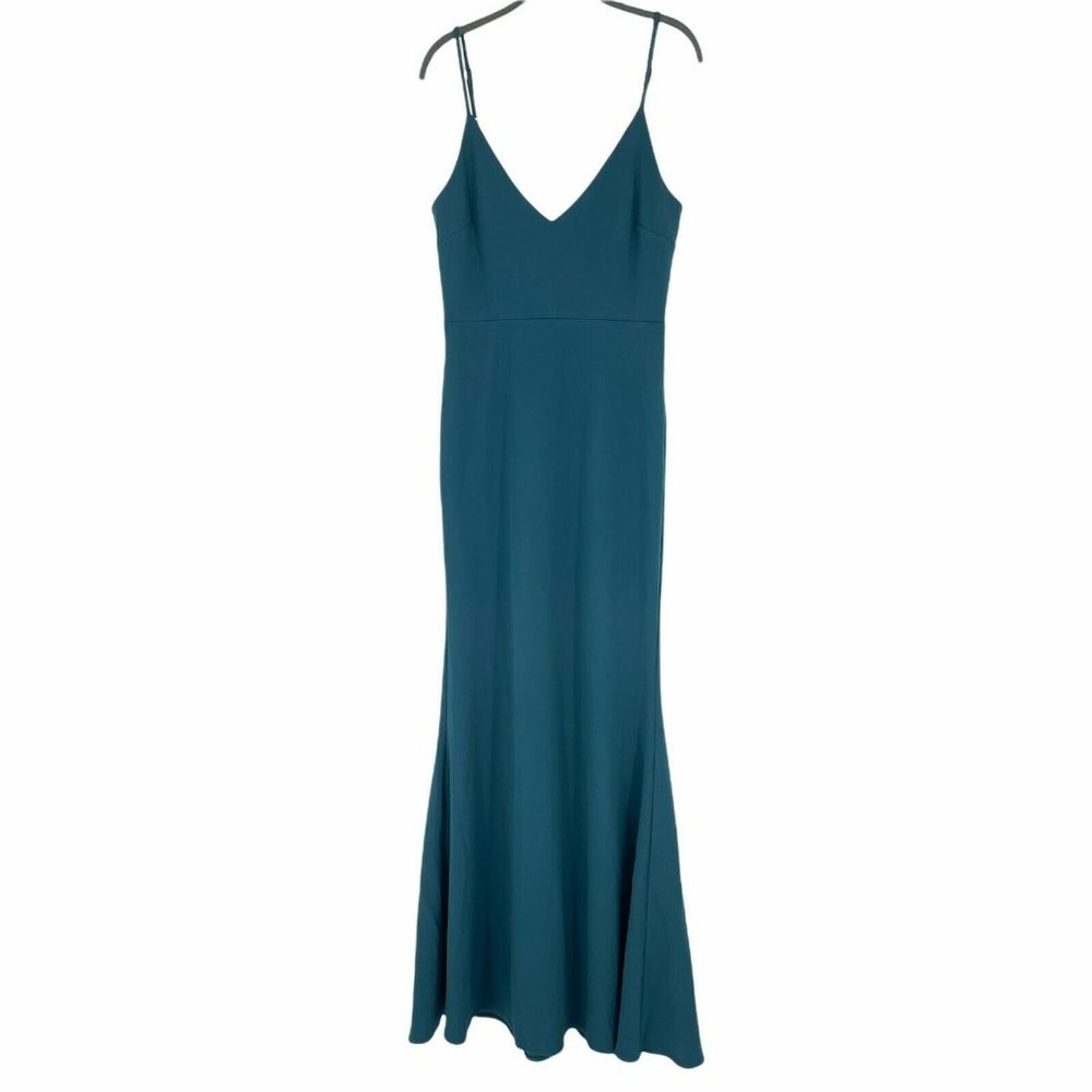 Lulus Women's Lined Maxi Dress Emerald Green Spaghetti Strap V-Neck Sleeveless